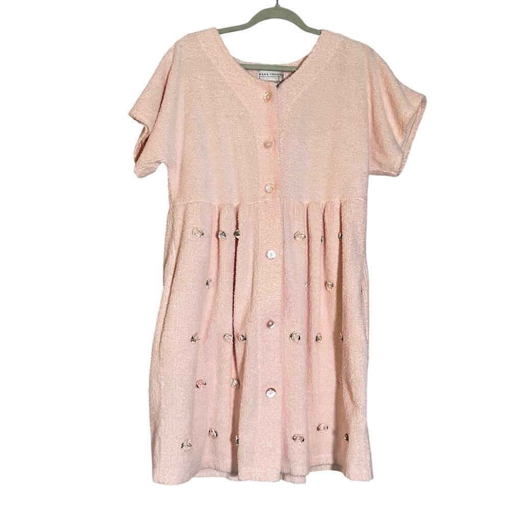 Mark Travers Supertex Pink Short Sleeve Terry Robe Ribbon Rosettes Size Medium